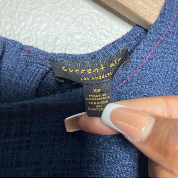 Anthropologie Current‎ Air Women Top XS Blue Textured Delilah Puff Sleeve Crew - Picture 7 of 10